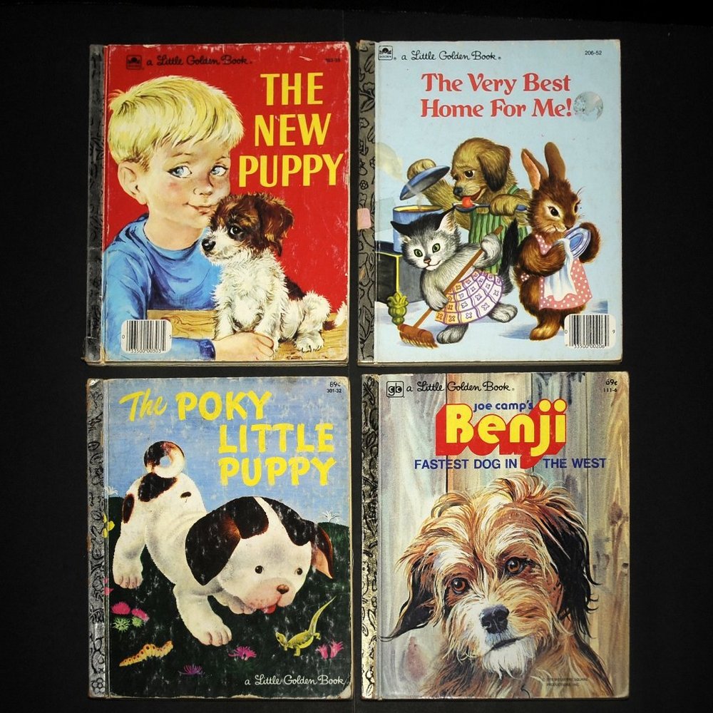 VTG Little Golden Books Lot of 4, Puppy & Dog Stories Benji, New Puppy 60's 80's